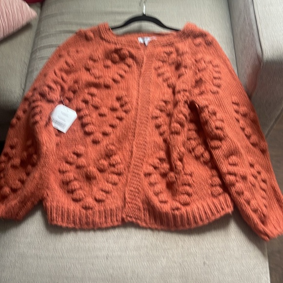 NWT - A rust color chunky open cardi that has dots the shape of hearts. - Picture 5 of 7